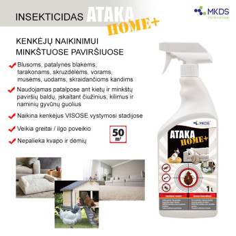 ATAKA HOME+ INSEKTICIDAS VABZDŽIŲ NAIKINIMUI KILIMUOSE, ČIUŽINIUOSE, 1L ATAKA HOME+ INSEKTICIDAS VABZDŽIŲ NAIKINIMUI KILIMUOSE, ČIUŽINIUOSE, 1L