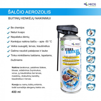ATAKA FREEZE -50 °C ŠALČIO AEROZOLIS VABZDŽIŲ NAIKINIMUI, 400 ML ATAKA FREEZE -50 °C ŠALČIO AEROZOLIS VABZDŽIŲ NAIKINIMUI, 400 ML