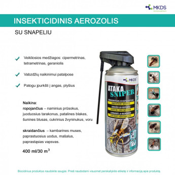 ATAKA SNIPER INSEKTICIDAS SKRAIDANTIEMS IR ROPOJANTIEMS VABZDŽIAMS, 400 ML ATAKA SNIPER INSEKTICIDAS SKRAIDANTIEMS IR ROPOJANTIEMS VABZDŽIAMS, 400 ML