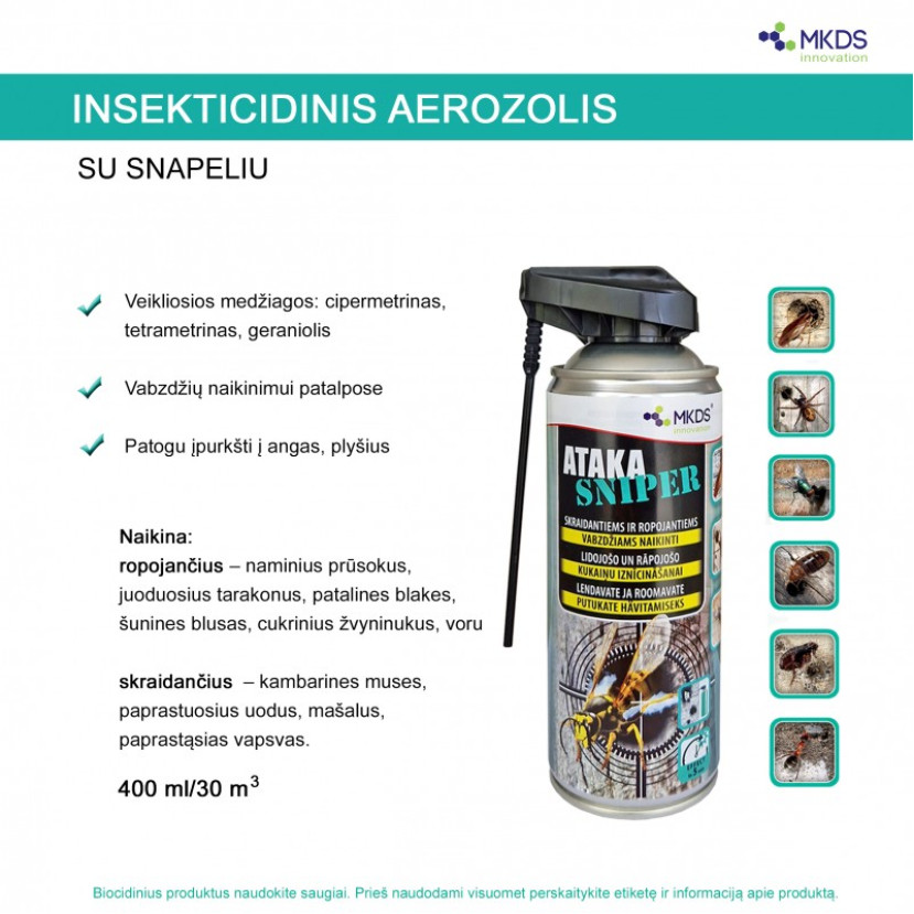 ATAKA SNIPER INSEKTICIDAS SKRAIDANTIEMS IR ROPOJANTIEMS VABZDŽIAMS, 400 ML ATAKA SNIPER INSEKTICIDAS SKRAIDANTIEMS IR ROPOJANTIEMS VABZDŽIAMS, 400 ML